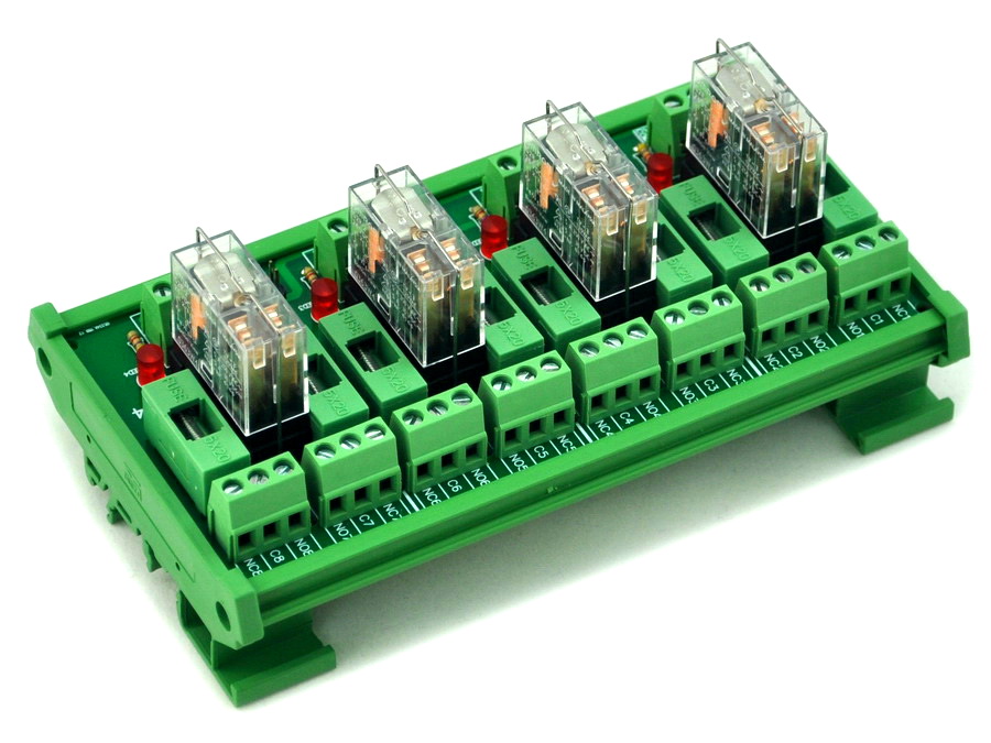 ELECTRONICSSALON DIN Rail Mount Fused 4 DPDT 5A Power Relay Interface