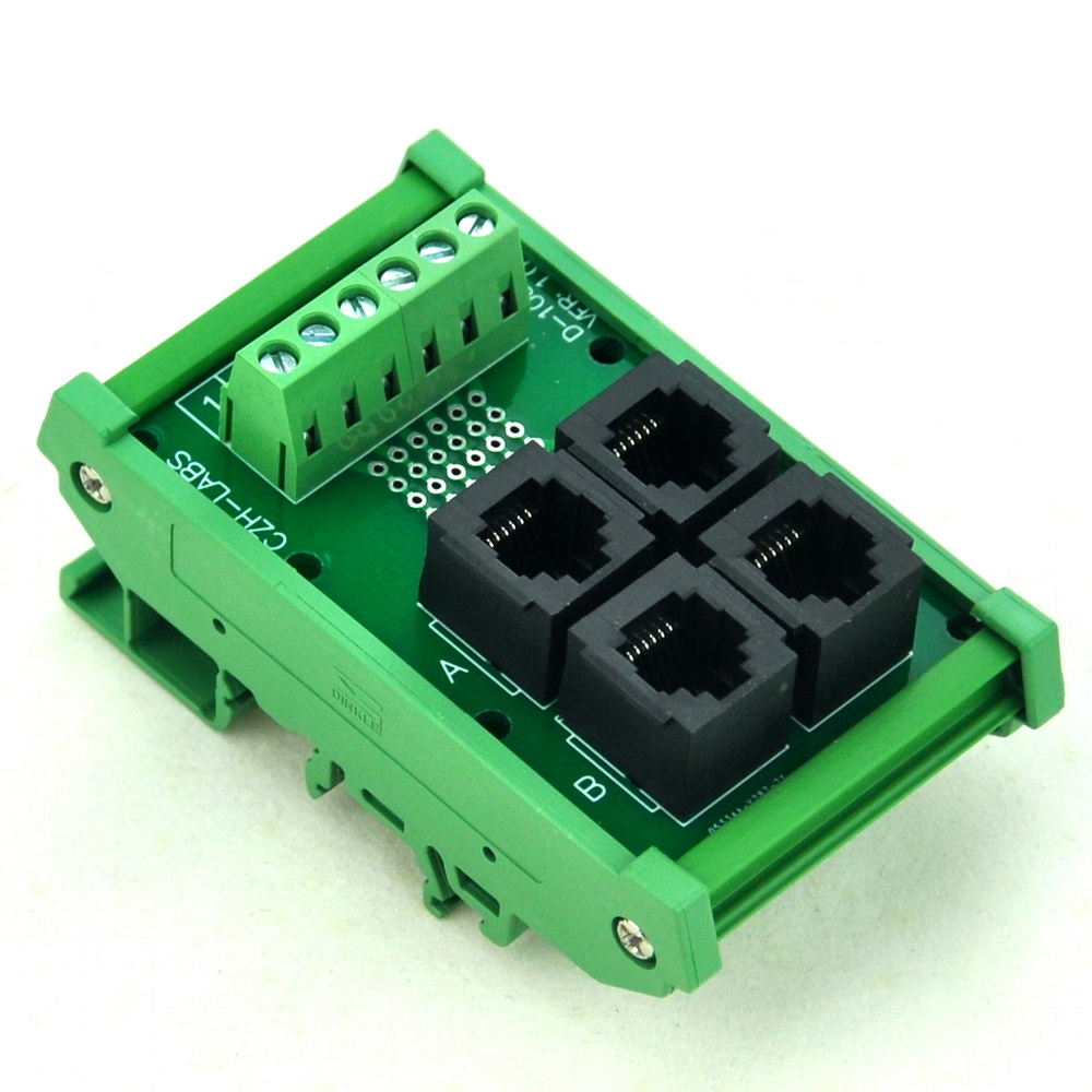 CZHLABS DIN Rail Mount RJ11/RJ12 6P6C 4Way Buss Board Interface