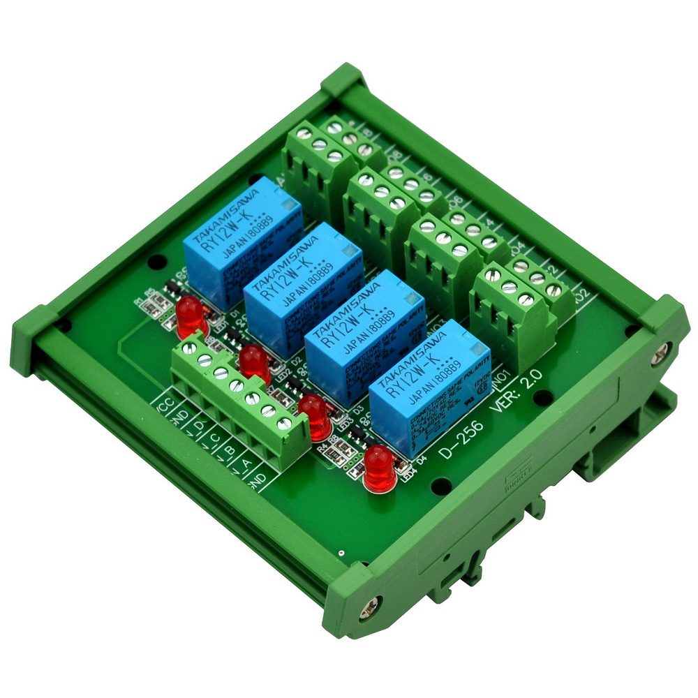 ELECTRONICSSALON DIN Rail Mount 4 DPDT Signal Relay Interface Module