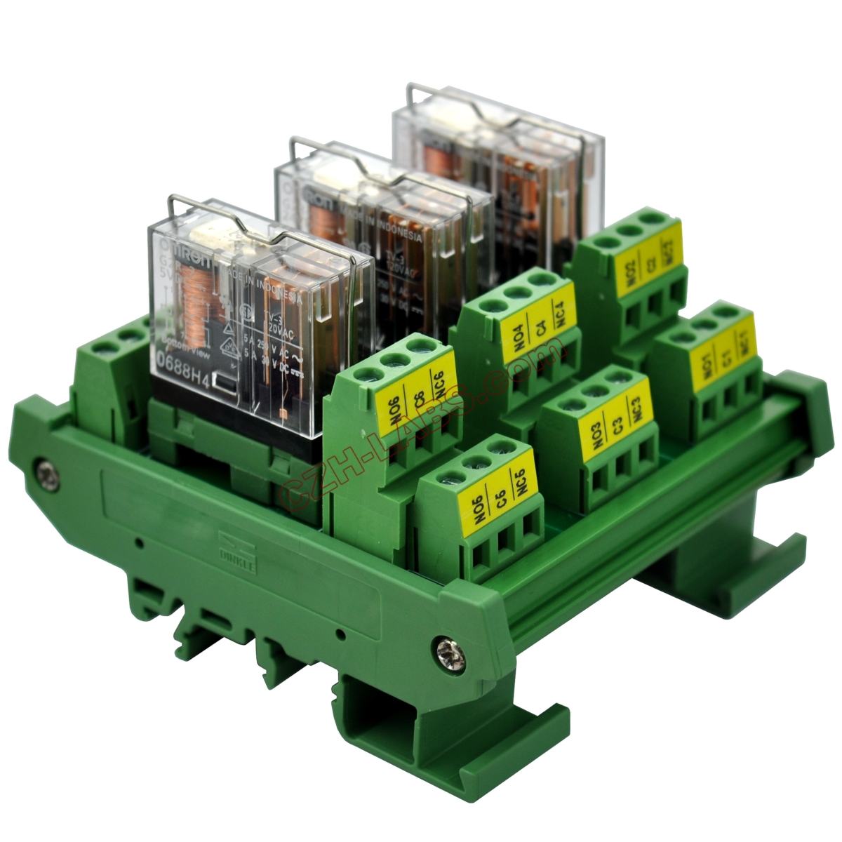 ELECTRONICSSALON DIN Rail Mount AC/DC 5V Control 3 DPDT 5Amp Pluggable Power Relay Interface