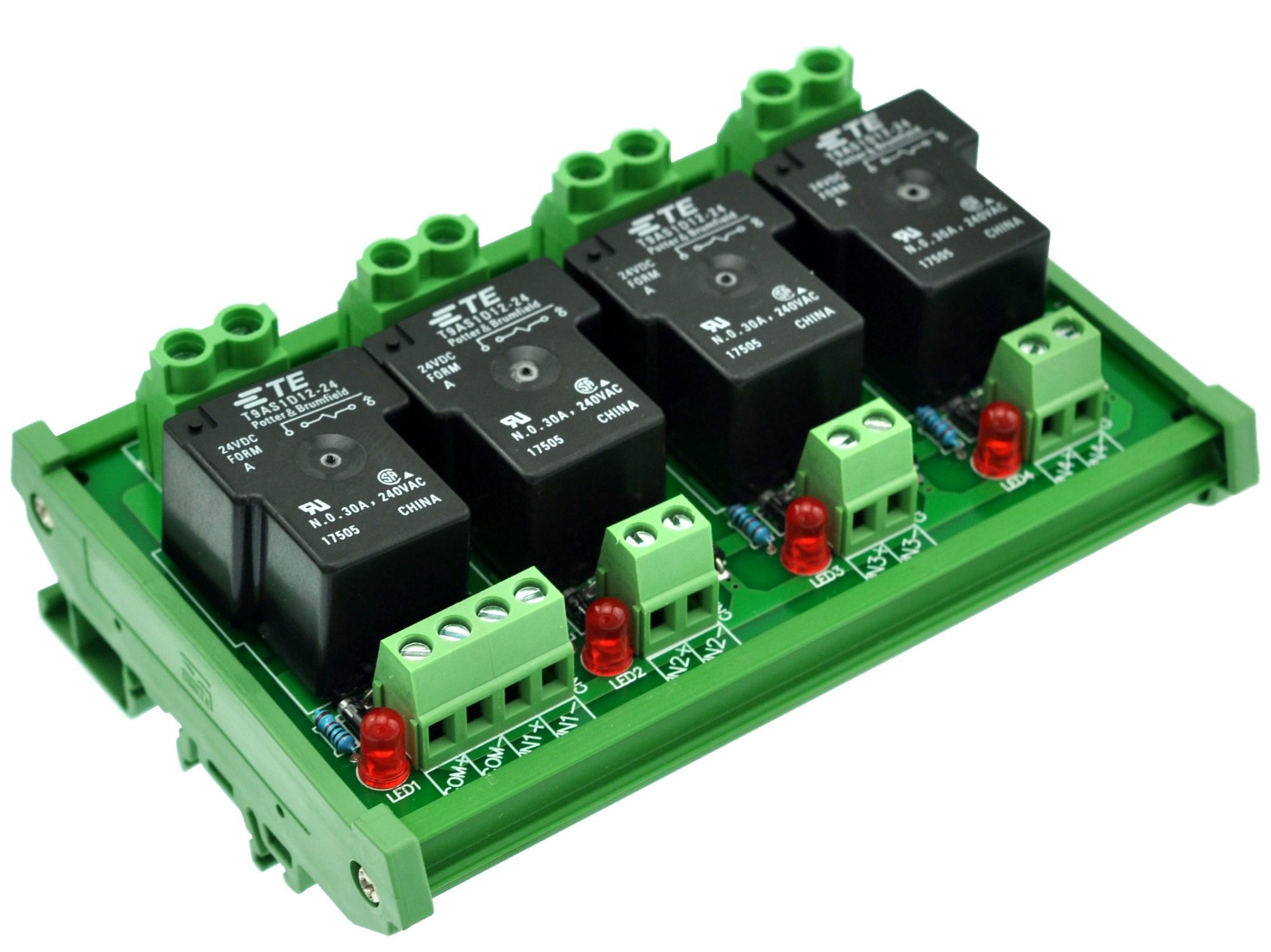 CZHLabs DIN Rail Mount 24V Passive 4 SPSTNO 30Amp Power Relay Module