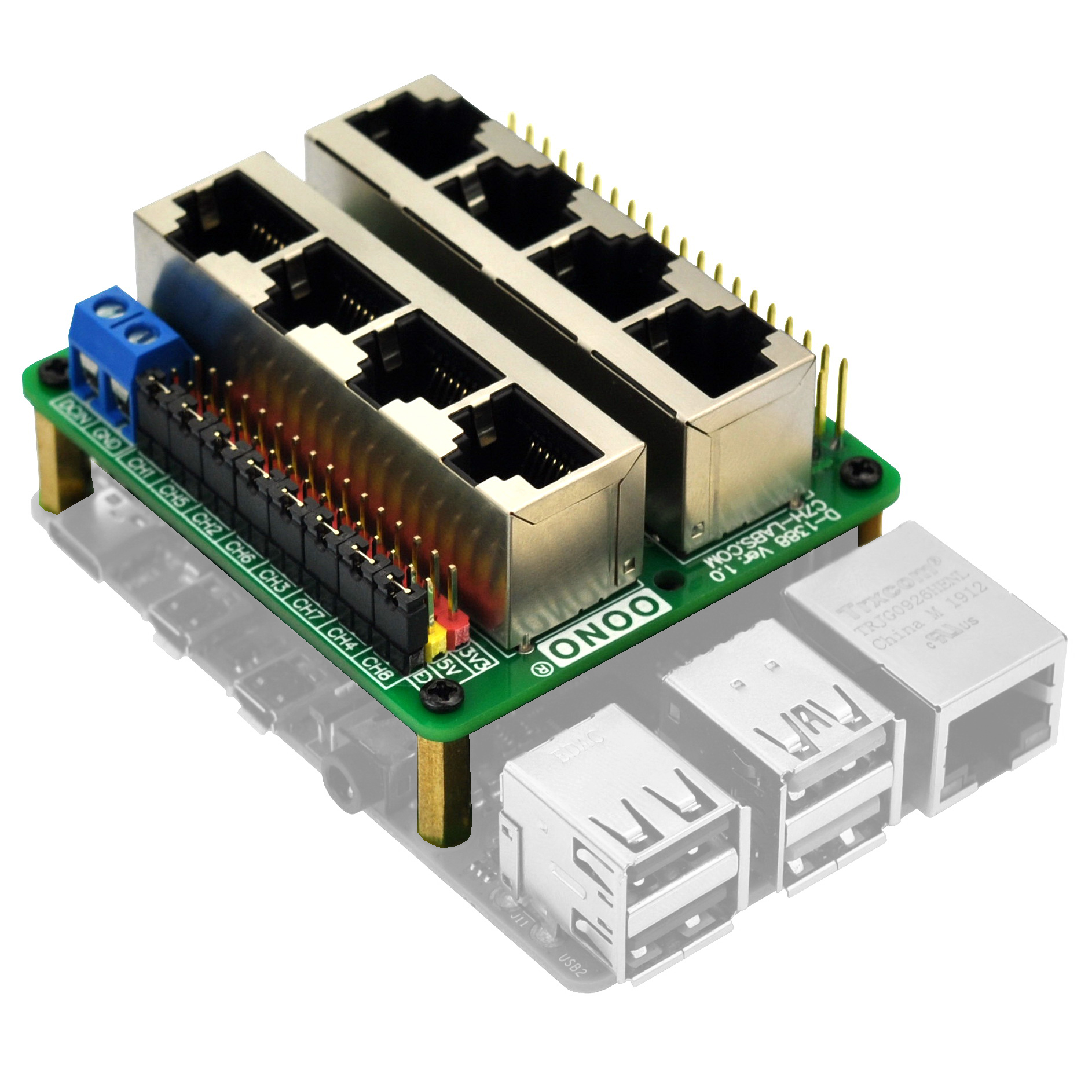 RJ45 GPIO Pinout Breakout Board for Raspberry Pi 1A+ 1B+ 2B 3B 3B+ 3A